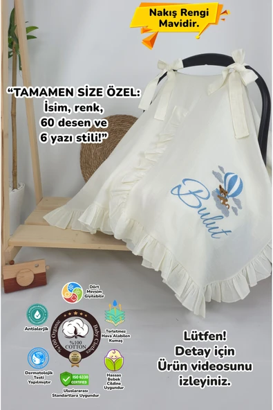 gros shop Müslin Yeni Doğan 4Katlı Organik %100Pamuk Kişiye Özgü Nakışlı Hastane Çıkış Seti (Ayıcık Model-3) - 1