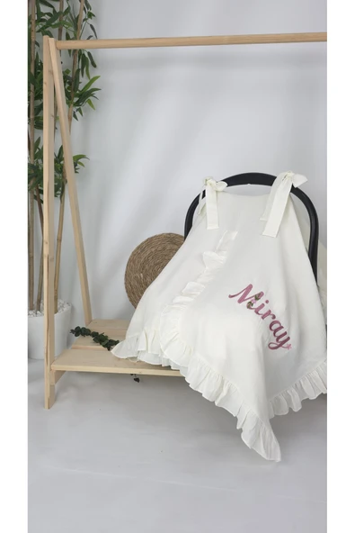 gros shop Müslin Yeni Doğan 4Katlı Organik %100Pamuk Kişiye Özgü Nakışlı Hastane Çıkış Seti (Papatya Model-12) - 2
