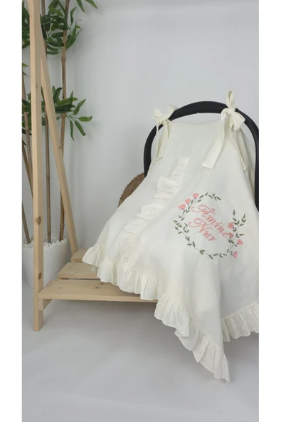 gros shop Müslin Yeni Doğan 4Katlı Organik %100Pamuk Kişiye Özgü Nakışlı Hastane Çıkış Seti (Çiçek Model-2) - Resim 2