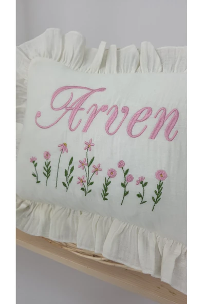 gros shop Müslin Yeni Doğan 4Katlı Organik %100Pamuk Kişiye Özgü Nakışlı Hastane Çıkış Seti (Çoklu Papatya) - Resim 3