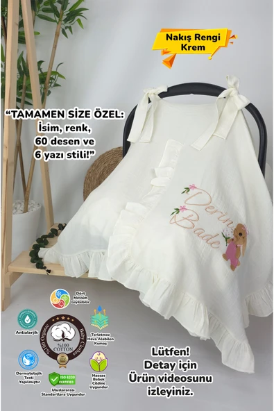 gros shop Müslin Yeni Doğan 4Katlı Organik %100Pamuk Kişiye Özgü Nakışlı Hastane Çıkış Seti(Tavşan Model-3) ürün görseli