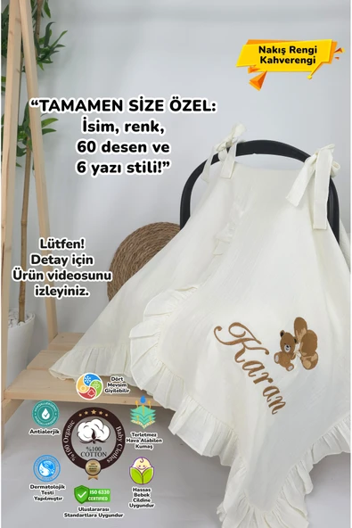 gros shop Müslin Yeni Doğan 4Katlı Organik %100Pamuk Kişiye Özgü Nakışlı Hastane Çıkış Seti (Ayıcık Model-6) ürün görseli