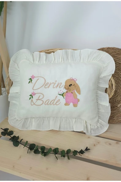 gros shop Müslin Yeni Doğan 4Katlı Organik %100Pamuk Kişiye Özgü Nakışlı Hastane Çıkış Seti(Tavşan Model-3) - 4