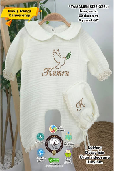 gros shop Müslin Yeni Doğan 4Katlı Organik %100Pamuk Kişiye Özgü Nakışlı Hastane Çıkış Seti (Kuş Model-2) ürün görseli