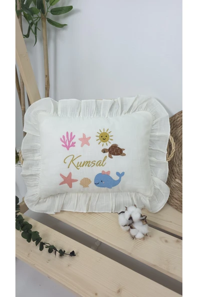 gros shop Müslin Yeni Doğan 4Katlı Organik %100Pamuk Kişiye Özgü Nakışlı Hastane Çıkış Seti(Okyanus Model-2) - Resim 2