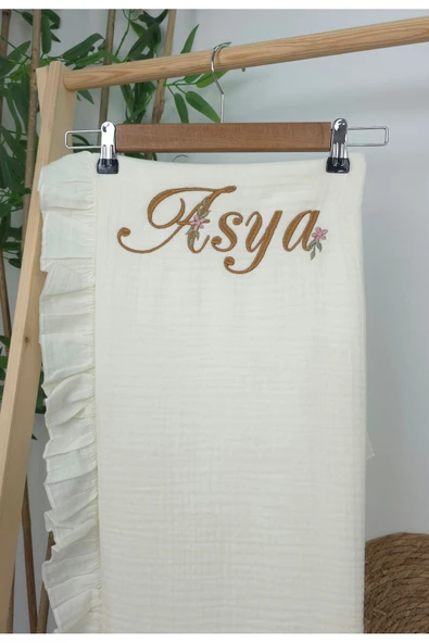 gros shop Müslin Yeni Doğan 4Katlı Organik %100Pamuk Kişiye Özgü Nakışlı Hastane Çıkış Seti(Papatya Model-4) - 4