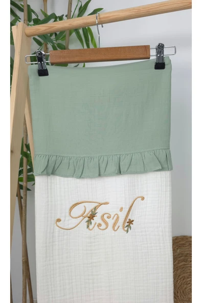 gros shop Müslin Yeni Doğan 4Katlı Organik %100Pamuk Kişiye Özgü Nakışlı Hastane Çıkış Seti (Papatya Model-3) - Resim 4