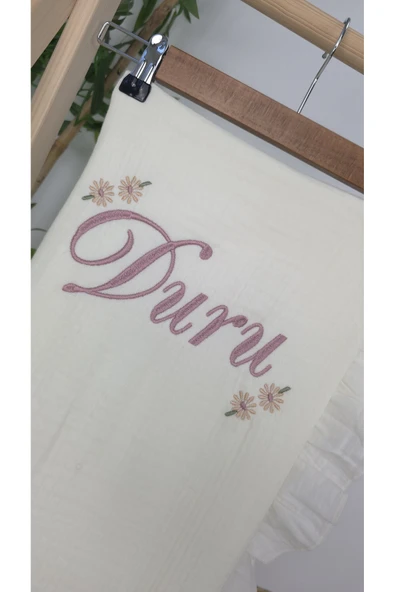 gros shop Müslin Yeni Doğan 4Katlı Organik %100Pamuk Kişiye Özgü Nakışlı Hastane Çıkış Seti (Papatya Model-5) - Resim 4