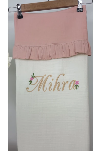 gros shop Müslin Yeni Doğan 4Katlı Organik %100Pamuk Kişiye Özgü Nakışlı Hastane Çıkış Seti (Papatya Model-11) - Resim 3