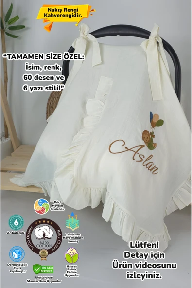 gros shop Müslin Yeni Doğan 4Katlı Organik %100Pamuk Kişiye Özgü Nakışlı Hastane Çıkış Seti-Aslan Model ürün görseli