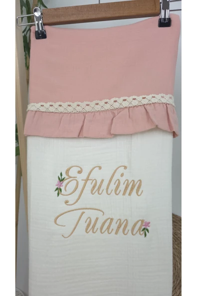 gros shop Müslin Yeni Doğan 4Katlı Organik %100Pamuk Kişiye Özgü Nakışlı Hastane Çıkış Seti (Papatya Model-6) - Resim 3