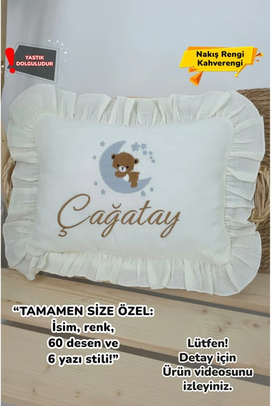 gros shop Müslin Yeni Doğan 4Katlı Organik %100Pamuk Kişiye Özgü Nakışlı Hastane Çıkış Seti (Ayıcık Model 4) ürün görseli