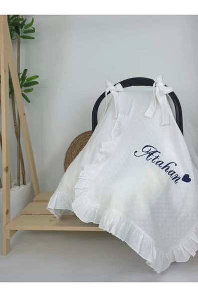 gros shop Müslin Yeni Doğan 2Katlı Organik %100Pamuk Kişiye Özgü Nakışlı Hastane Çıkış Seti (Kalpli Model-2) - Resim 4