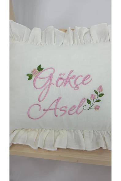 gros shop Müslin Yeni Doğan 4Katlı Organik %100Pamuk Kişiye Özgü Nakışlı Hastane Çıkış Seti (Güllü Model-2) - Resim 3