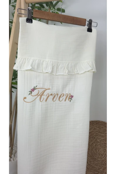 gros shop Müslin Yeni Doğan 4Katlı Organik %100Pamuk Kişiye Özgü Nakışlı Hastane Çıkış Seti-Papatya - Resim 3