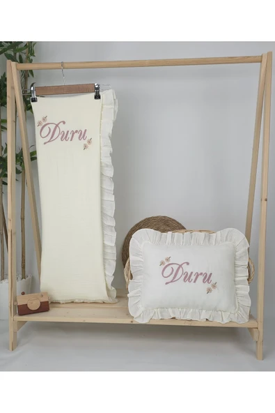 gros shop Müslin Yeni Doğan 4Katlı Organik %100Pamuk Kişiye Özgü Nakışlı Hastane Çıkış Seti (Papatya Model-5) - Resim 2