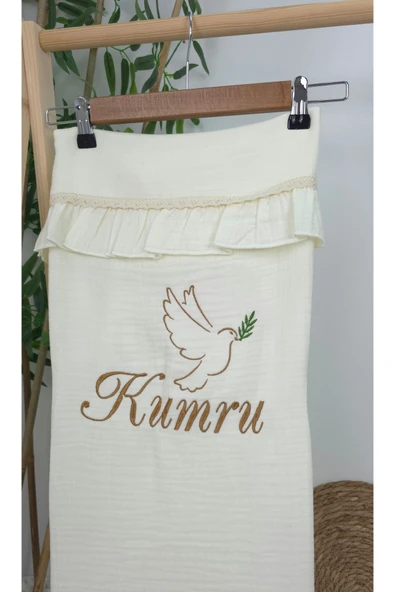 gros shop Müslin Yeni Doğan 4Katlı Organik %100Pamuk Kişiye Özgü Nakışlı Hastane Çıkış Seti (Kuş Model-2) - Resim 4