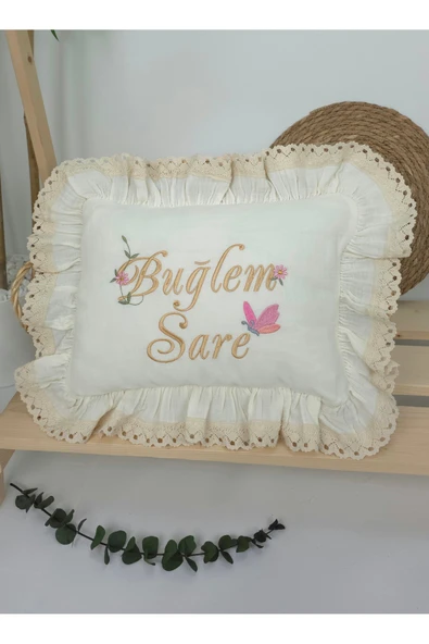 gros shop Müslin Yeni Doğan 4Katlı Organik %100Pamuk Kişiye Özgü Nakışlı Hastane Çıkış Seti(Kelebekli Papatya) ürün görseli