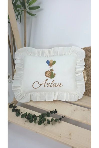 gros shop Müslin Yeni Doğan 4Katlı Organik %100Pamuk Kişiye Özgü Nakışlı Hastane Çıkış Seti-Aslan Model - Resim 4