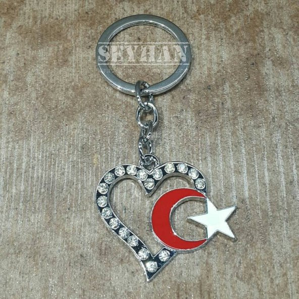 Ayyıldız Kalpli Taşlı Anahtarlık - 1
