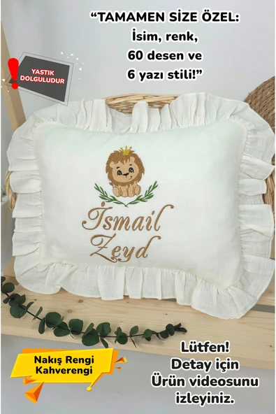 gros shop Müslin Yeni Doğan 4Katlı Organik %100Pamuk Kişiye Özgü Nakışlı Hastane Çıkış Seti (Aslan Model-2) ürün görseli