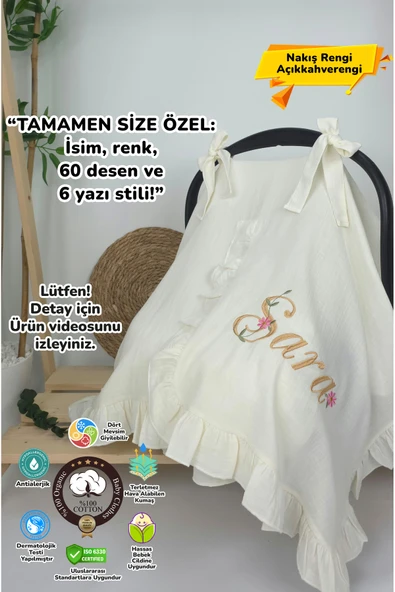 gros shop Müslin Yeni Doğan 4Katlı Organik %100Pamuk Kişiye Özgü Nakışlı Hastane Çıkış Seti (Papatya Model-13) ürün görseli