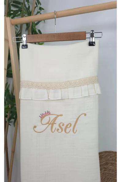 gros shop Müslin Yeni Doğan 4Katlı Organik %100Pamuk Kişiye Özgü Nakışlı Hastane Çıkış Seti (Papatya Model-2) - Resim 4