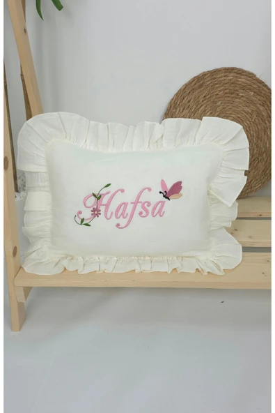 gros shop Müslin Yeni Doğan 4Katlı Organik %100Pamuk Kişiye Özgü Nakışlı Hastane Çıkış Seti(Kelebekli Papatya) - Resim 2