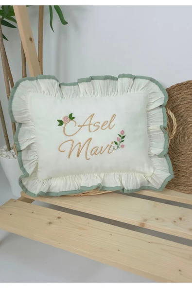 gros shop Müslin Yeni Doğan 4Katlı Organik %100Pamuk Kişiye Özgü Nakışlı Hastane Çıkış Seti (Güllü Model-5) - 3