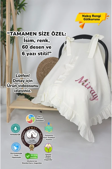 gros shop Müslin Yeni Doğan 4Katlı Organik %100Pamuk Kişiye Özgü Nakışlı Hastane Çıkış Seti (Papatya Model-12) - 1