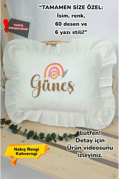 gros shop Müslin Yeni Doğan 4Katlı Organik %100Pamuk Kişiye Özgü Nakışlı Hastane Çıkış Seti(Gökkuşağı Model-3) ürün görseli