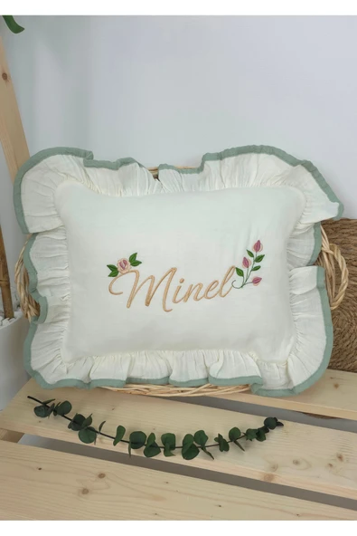 gros shop Müslin Yeni Doğan 4Katlı Organik %100Pamuk Kişiye Özgü Nakışlı Hastane Çıkış Seti (Güllü Model-4) - Resim 2