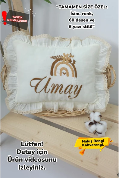 gros shop Müslin Yeni Doğan 4Katlı Organik %100Pamuk Kişiye Özgü Nakışlı Hastane Çıkış Seti(Gökkuşağı Model1) ürün görseli