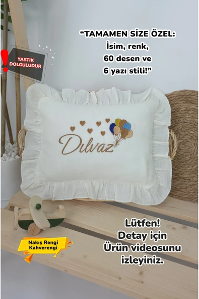 gros shop Müslin Yeni Doğan 4Katlı Organik %100Pamuk Kişiye Özgü Nakışlı Hastane Çıkış Seti (Çoklu Balon) ürün görseli