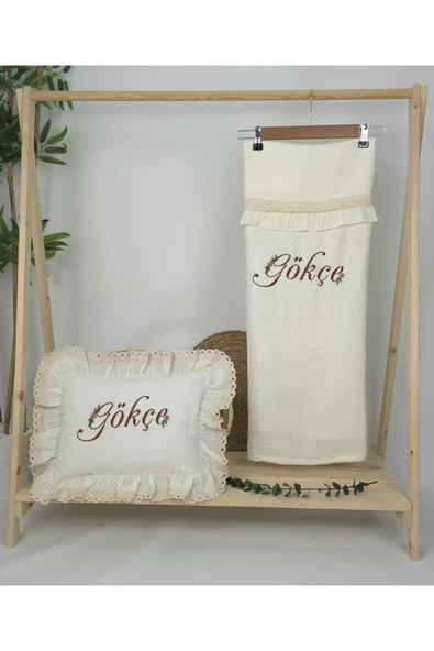 gros shop Müslin Yeni Doğan 4Katlı Organik %100Pamuk Kişiye Özgü Nakışlı Hastane Çıkış Seti (Papatya Model-8) - Resim 2