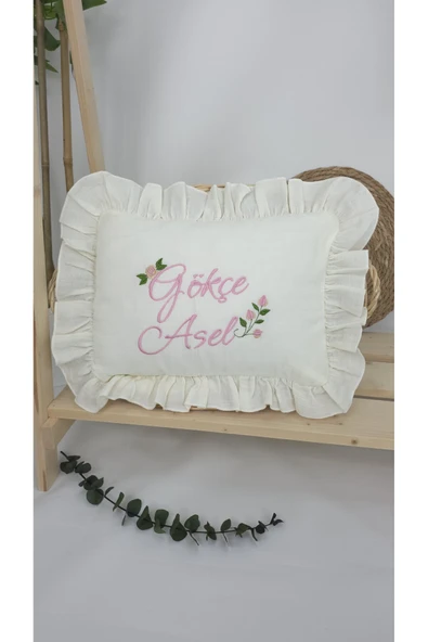 gros shop Müslin Yeni Doğan 4Katlı Organik %100Pamuk Kişiye Özgü Nakışlı Hastane Çıkış Seti (Güllü Model-2) - Resim 3