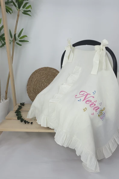 gros shop Müslin Yeni Doğan 4Katlı Organik %100Pamuk Kişiye Özgü Nakışlı Hastane Çıkış Seti (Nota Model) - 2