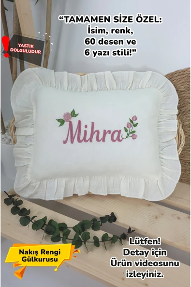 gros shop Müslin Yeni Doğan 4Katlı Organik %100Pamuk Kişiye Özgü Nakışlı Hastane Çıkış Seti (Güllü Mode-3) ürün görseli