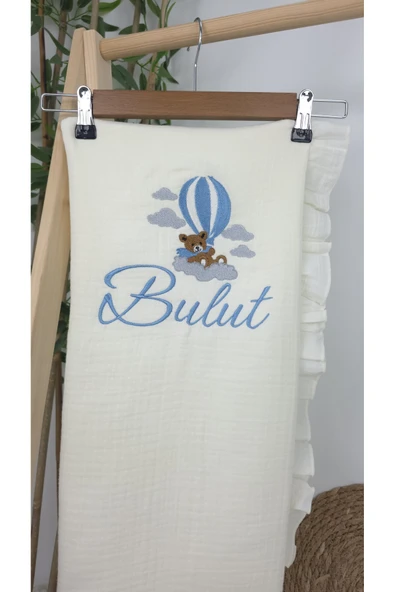 gros shop Müslin Yeni Doğan 4Katlı Organik %100Pamuk Kişiye Özgü Nakışlı Hastane Çıkış Seti (Ayıcık Model-3) - Resim 4