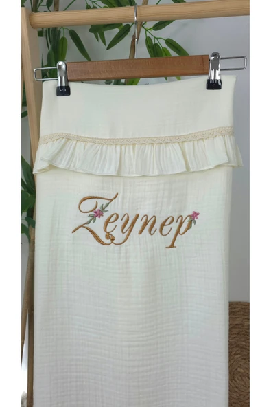 gros shop Müslin Yeni Doğan 4Katlı Organik %100Pamuk Kişiye Özgü Nakışlı Hastane Çıkış Seti (Papatya-3) - Resim 4