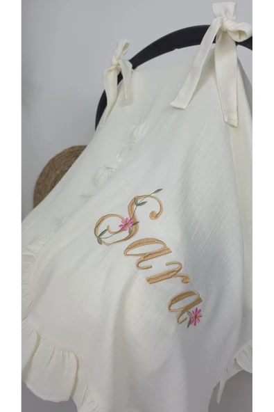 gros shop Müslin Yeni Doğan 4Katlı Organik %100Pamuk Kişiye Özgü Nakışlı Hastane Çıkış Seti (Papatya Model-13) - Resim 3