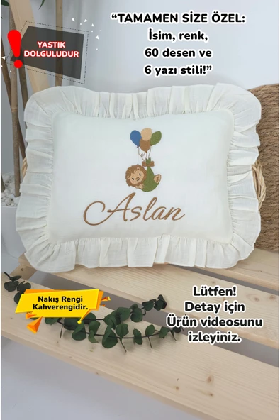 gros shop Müslin Yeni Doğan 4Katlı Organik %100Pamuk Kişiye Özgü Nakışlı Hastane Çıkış Seti-Aslan Model ürün görseli