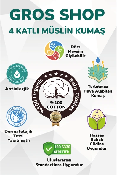 gros shop Müslin Yeni Doğan 4Katlı Organik %100Pamuk Kişiye Özgü Nakışlı Hastane Çıkış Seti-Çoklu Kelebek-2 - Resim 5