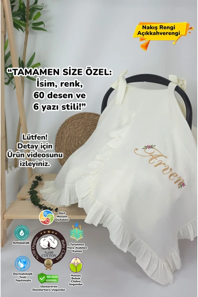 gros shop Müslin Yeni Doğan 4Katlı Organik %100Pamuk Kişiye Özgü Nakışlı Hastane Çıkış Seti-Papatya ürün görseli