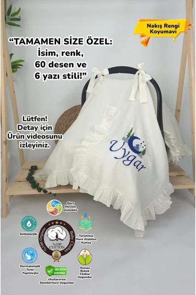 gros shop Müslin Yeni Doğan 4Katlı Organik %100Pamuk Kişiye Özgü Nakışlı Hastane Çıkış Seti (Kurt Model-2) ürün görseli