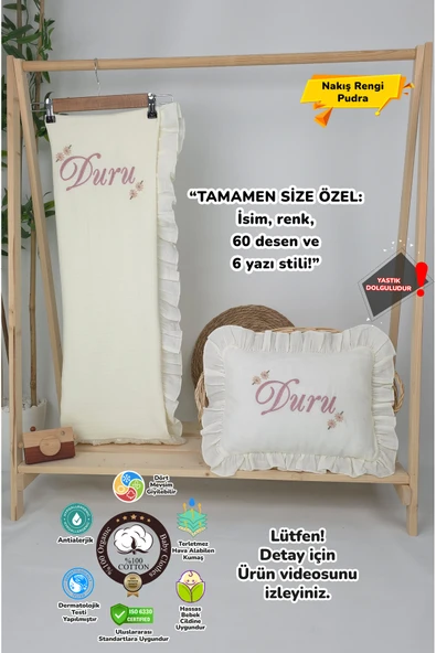 gros shop Müslin Yeni Doğan 4Katlı Organik %100Pamuk Kişiye Özgü Nakışlı Hastane Çıkış Seti (Papatya Model-5) ürün görseli