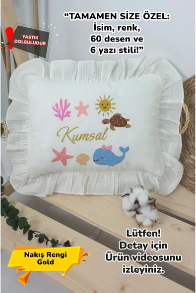 gros shop Müslin Yeni Doğan 4Katlı Organik %100Pamuk Kişiye Özgü Nakışlı Hastane Çıkış Seti(Okyanus Model-2) ürün görseli