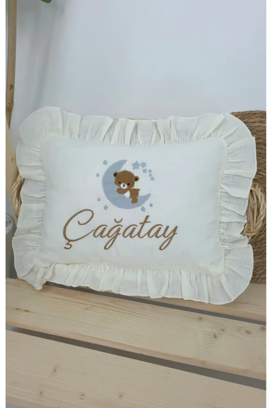 gros shop Müslin Yeni Doğan 4Katlı Organik %100Pamuk Kişiye Özgü Nakışlı Hastane Çıkış Seti (Ayıcık Model 4) - Resim 2