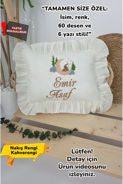 gros shop Müslin Yeni Doğan 4Katlı Organik %100Pamuk Kişiye Özgü Nakışlı Hastane Çıkış Seti (Kurt Model-1) ürün görseli