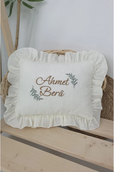 gros shop Müslin Yeni Doğan 4Katlı Organik %100Pamuk Kişiye Özgü Nakışlı Hastane Çıkış Seti (Dal Modell-2) - Resim 4